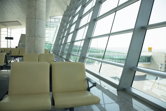 empty hall of modern business center. interior background airport 