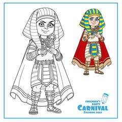 Cute boy in Egyptian Pharaoh costume color and outlined for coloring page
