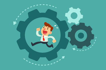businessman running in gear mechanism