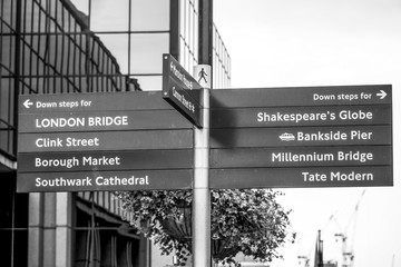 Direction signs in the City of London at Bankside
