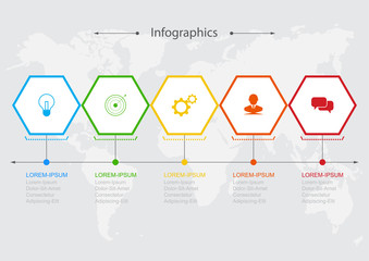 Infographics  5 hexagonal elements Infographic design vector Business concept steps or processes can be used for workflow layout, diagram, annual report, web design