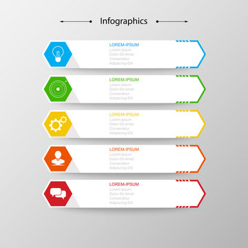 Infographics  5 hexagonal elements Infographic design vector Business concept steps or processes can be used for workflow layout, diagram, annual report, web design