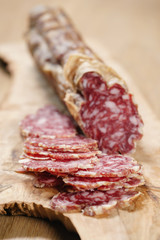 sliced italian salame close up shot