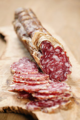 sliced italian salame close up shot