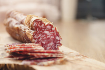 sliced italian salame close up shot