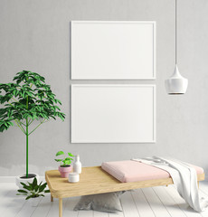 Modern interior of Scandinavian style. 3D illustration. poster mock up