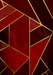 Modern and stylish abstract design poster with golden lines and red geometric pattern. - 173451676