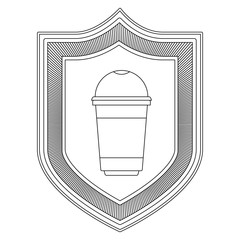 logo shield decorative of glass disposable for hot drinks striped gray silhouette on white background vector illustration