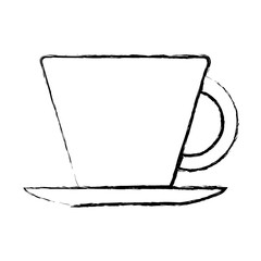 porcelain cup on dish monochrome blurred silhouette vector illustration