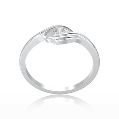 3D illustration isolated white gold or silver engagement illusion twisted ring with diamond with reflection