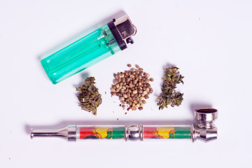 kidneys and cones with leaves medical marijuana with a tube for smoking treatment hemp sedative