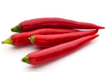 Red chilli pepper isolated on a white background.