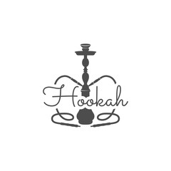 Hookah relax label, badge. Vintage shisha logo. Lounge cafe emblem. Arabian bar or house, shop. Isolated. Stock vector illustration. Monochrome design