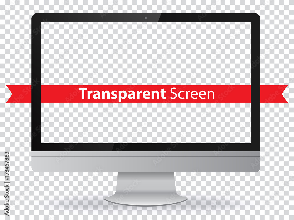 Sticker computer monitor vector illustration with transparent screen.