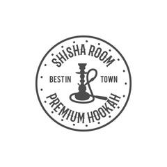 Hookah relax label, badge. Vintage shisha room logo. Lounge cafe emblem. Arabian bar or house, shop. Isolated. Stock vector illustration. Monochrome design