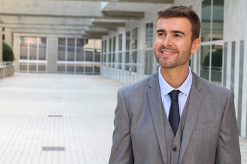 Businessman Looking Away Close up Shot on Office Space Background