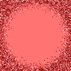 Red gold glitter. Corner frame with red gold glitter on pink background. Attractive Vector illustration.