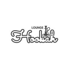 Hookah lounge logo, badge. Vintage shisha logo.Cafe emblem. Arabian bar or house, shop. Isolated on white background. Stock vector illustration. Monochrome design