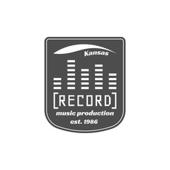 Recording studio vector label, badge, emblem logo with musical instrument. Stock vector illustration isolated on white background