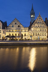 Fototapeta na wymiar Old Houses In Ghent At Night, Belgium