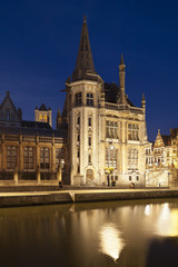 Old Post Office In Ghent At Night, Belgium