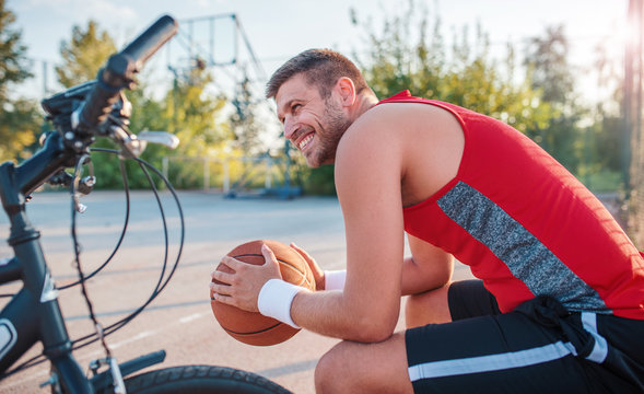 Basketball player resting after the match. Sport, recreation concept