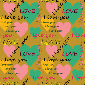 Fototapeta Seamless pattern with hearts and inscriptions of "I love you".