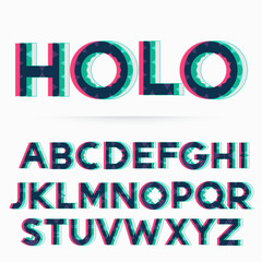 holographic alphabet font vector illustration