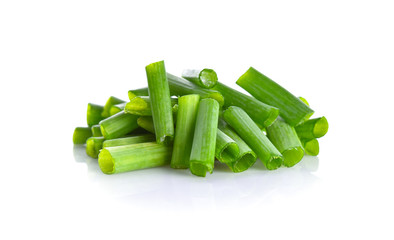 Onion leaves on a white background