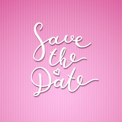 save the date lettering, vector handwritten text on striped texture