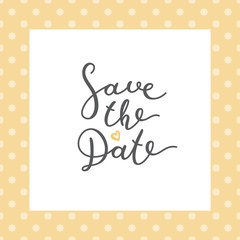 save the date lettering, vector handwritten text on polka dot pattern