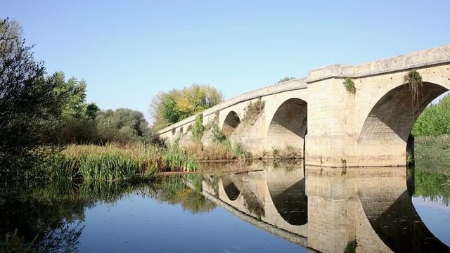 Puente Fitero bridge over Pisuerga river, Itero de la Vega, province of Palencia, Spain