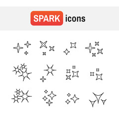 icon sparkle line. Sparkles line icons. Black sparkles symbols vector