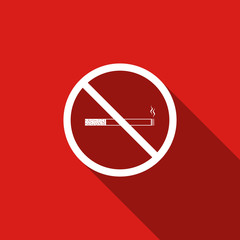 No Smoking sign icon. Cigarette symbol icon isolated with long shadow. Flat design. Vector Illustration