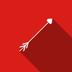 Cupid arrow heart, Valentines Day cards element icon isolated with long shadow. Flat design. Vector Illustration
