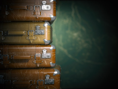 Vintage suitcases on the grunge background. Turism travel concept.