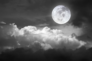 Naklejka na ściany i meble Dramatic atmosphere panorama view of beautiful sky and clouds in black and white.Element of Full moon image furnished by NASA.