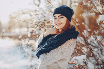 girl walking in a winter city