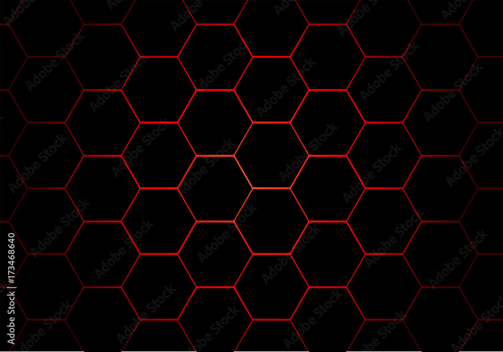 Aufkleber abstract black hexagon red line pattern design modern futuristic background vector illustration.