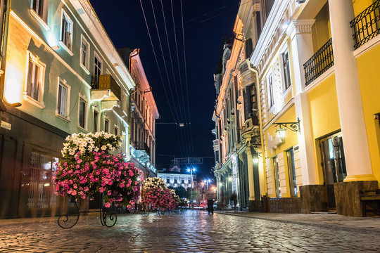 Night walking street in Chernivtsi