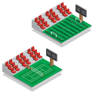 Football and Tennis Field. Isometric. Vector illustration.