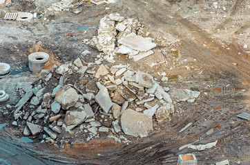 Dirt garbage construction traces from the car puddles land on the construction site