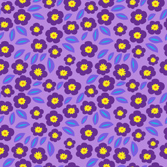 Cute seamless pattern with violets on a violet background