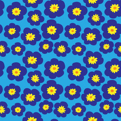 Cute seamless pattern with violets on a blue background