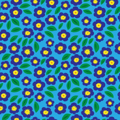 Decorative seamless pattern with violets on a blue background