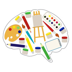 The artist's brain, flat style. Vector illustration.