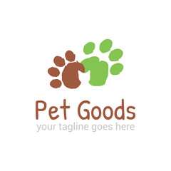 Vector logo template for pet shop,  veterinary clinic. Creative idea for animal feed. Illustration of traces of  pets with cat silhouette. EPS10.