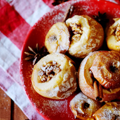 Apples baked in the oven with cottage cheese and walnuts