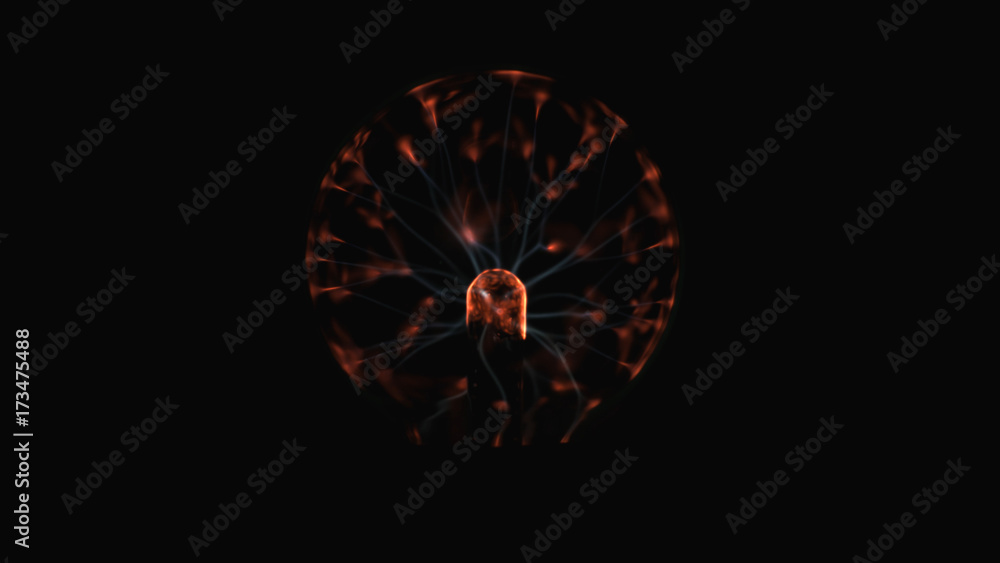 Poster electrostatic plasma sphere in the dark. tesla coil - physics experiment