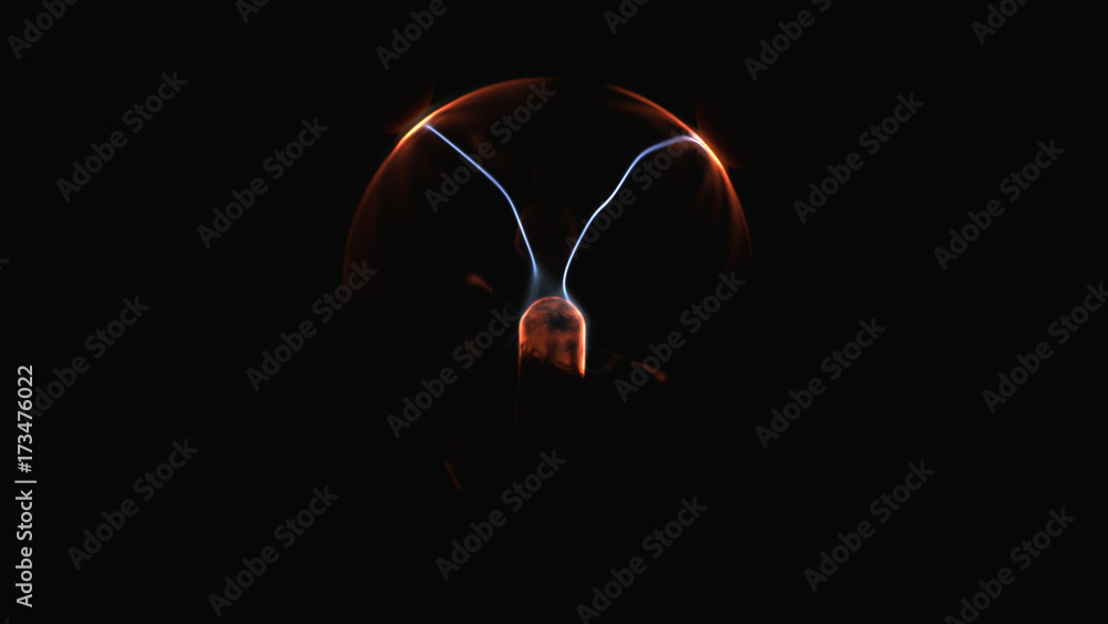 Poster electrostatic plasma sphere in the dark. tesla coil - physics experiment